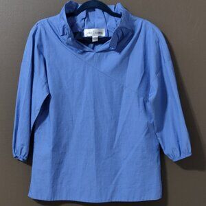 Sara Campbell Blue Ruffled Standing Collar Top SIZE SMALL